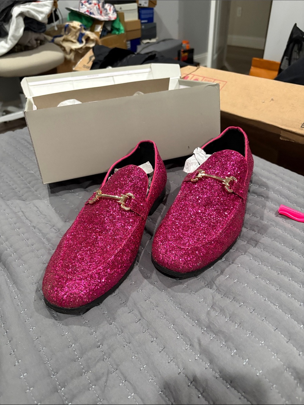 Men's Pink Glitter Loafers with Gold Bit Hardware bravo men’s size 10.5 - Picture 1 of 5